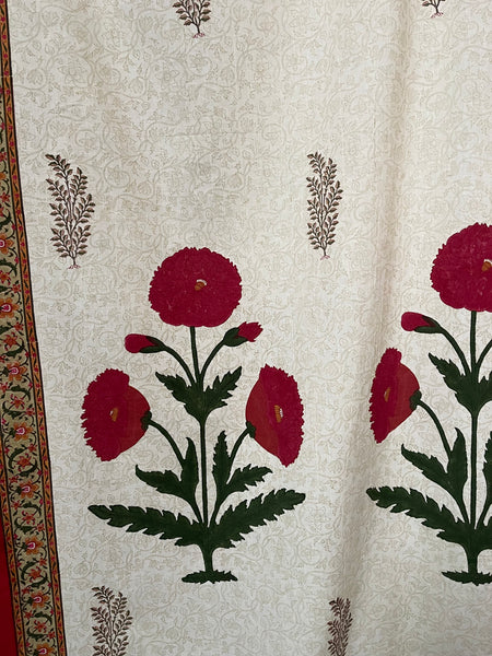 Block Printed Hangings or Curtain Panels with Poppies: C20th Jaipur, India