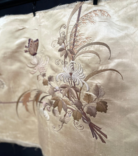 Long Hand Embroidered Silk Panel with Flowers Butterfly’s: C19th China