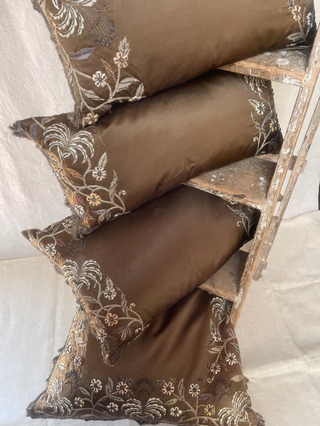 Antique Bespoke Silk Embroidered Zardozi Cushions Medium Size: C19th India