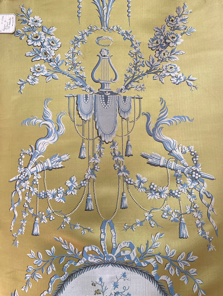 Antique Unused Silk Lampas Sample Panel with Original Label: C18th France
