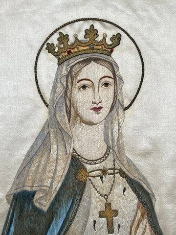 Fine Arts & Crafts Era Liturgical Silk Embroidered Madonna: C19th France
