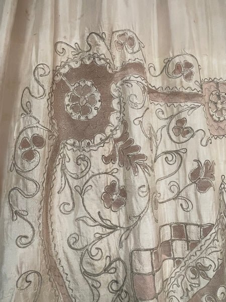Ottoman Antique Silk Cutwork & Silver Thread Embroidered Bedcover: C1910 Turkey