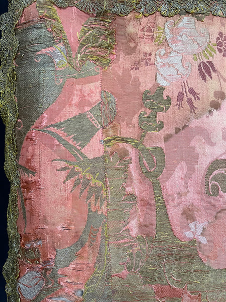 Antique Rare Bizarre Silk Brocaded Panel Rare: Early C18th France