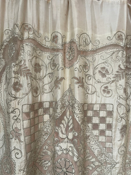 Ottoman Antique Silk Cutwork & Silver Thread Embroidered Bedcover: C1910 Turkey