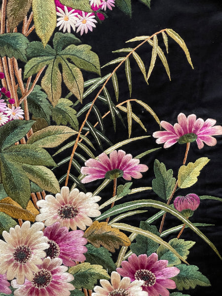 Antique Fine Silk Embroidery with Flowers Wallhanging: C19th China