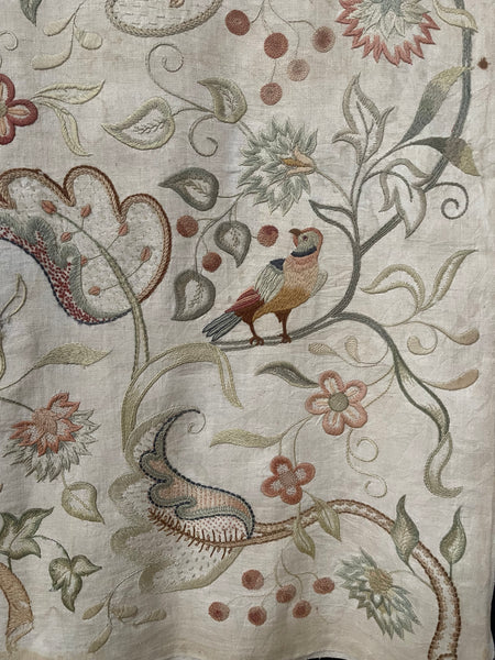 Arts and Crafts Jacobean Revival Embroidery with Flowers and Birds: C1910 Britain
