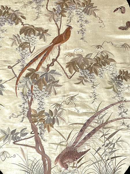 Antique Oval Silk Embroidery with Birds & Butterflies: C19th Qing dynasty, China