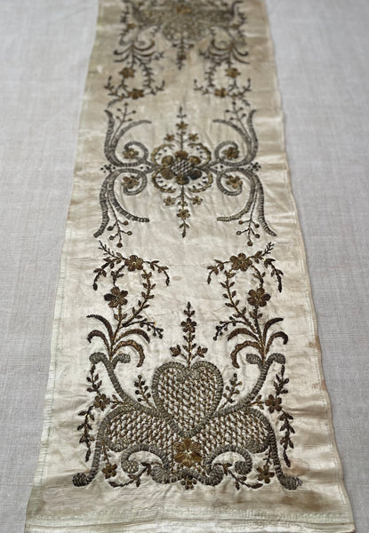 Antique Ottoman Silver Thread Embroidered Panel: C19th Turkey