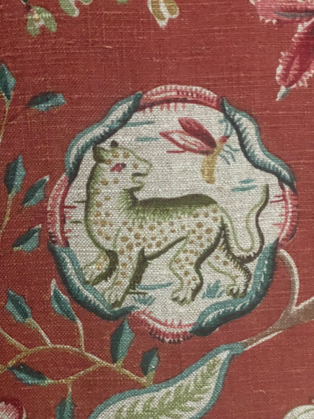 Antique Jacobean Revival Printed Linen with Mythical Animals Yardage Interior Decor Upholstery: C20th Britain