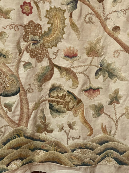 Jacobean Revival Embroidered Tree of Life Crewelwork Wall or Bedhanging: C1900 Britain