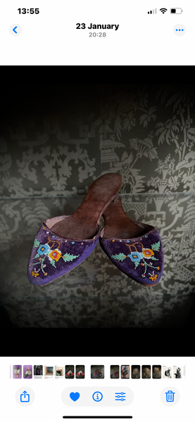 Pair Traditional Beaded Silk Velvet Mules Child’s: C190O Indonisia