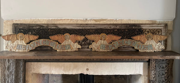 Pair of Fine Silk Embroidered Arts and Crafts ‘Sanctus’ Angel Appliqués :C1890 English