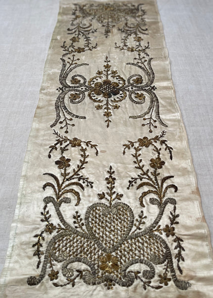 Antique Ottoman Silver Thread Embroidered Panel: C19th Turkey