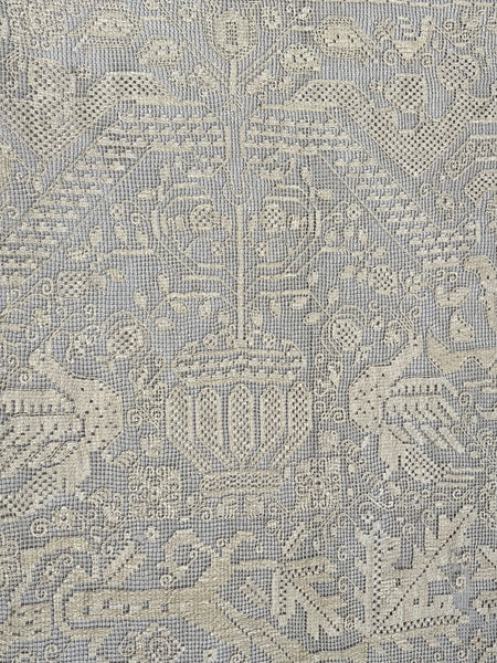 Antique Early Figurative Filet Lace Curtain Mythological Beasts Birds Tree of Life Hand Embroidered: C18th Italy