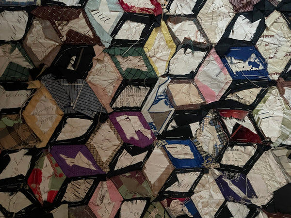 Antique Silk Tumbling Blocks Patchwork Quilt: C19th Britain