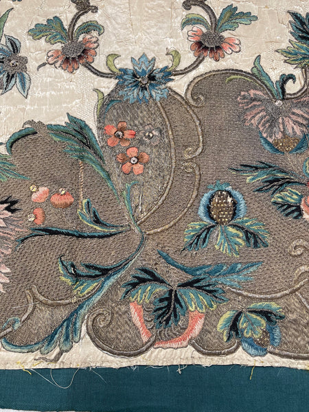 Rare Antique Silk and Gilt Thread Embroidered Apron : C18th England