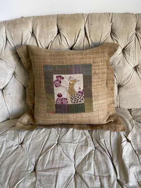 Bespoke Handmade Silk and linen Cushion or Pillow with 1920s Chintz Panel