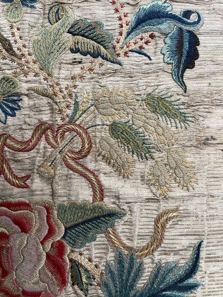 Antique Fine Silk and Wool Embroidered panel with Bouquet of Flowers: C1700 England