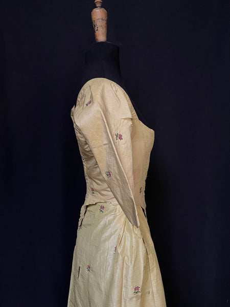 Rare Hand Embroidered Silk Bodice and Partial Skirt : C18th Gujarat India for export to Europe