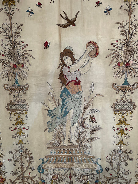 Antique Embroidered Wallhanging with Dancing Figure: C1910 France