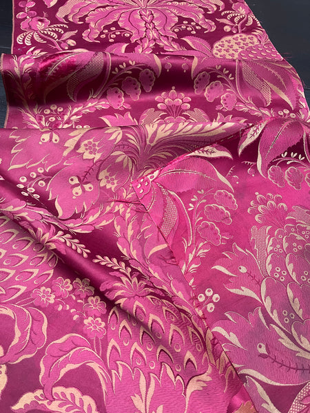 Antique Silk Brocade Panel in Pinky Reds & Gold: C19th France