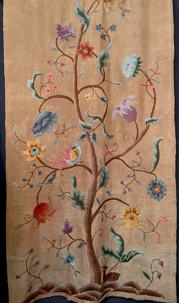 ON HOLD: Arts and Crafts Jacobean Revival Crewelwork Embroidered Tree of Life Wallhanging: C1900