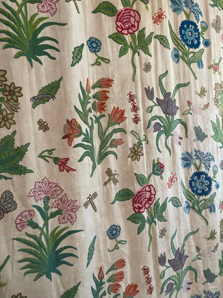 Vintage Jacobean Revival Crewelwork Embroidered Bedcover Quilt: C1970s Kashmir, India for export. 200cm x 220cm
