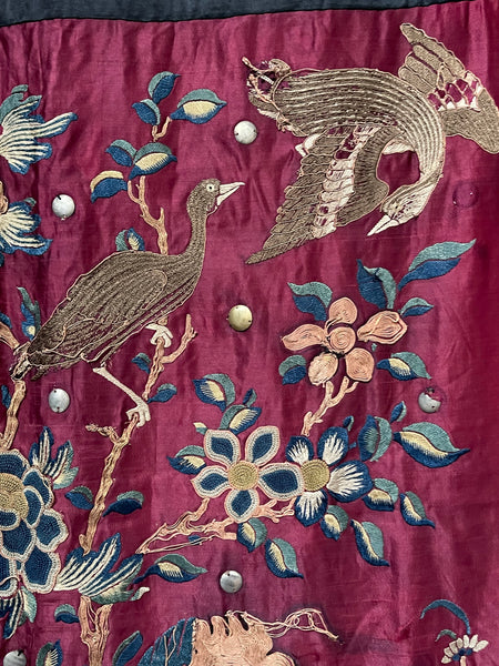 Antique Gilt Thread and Silk Embroidery with Elephants: C19th China