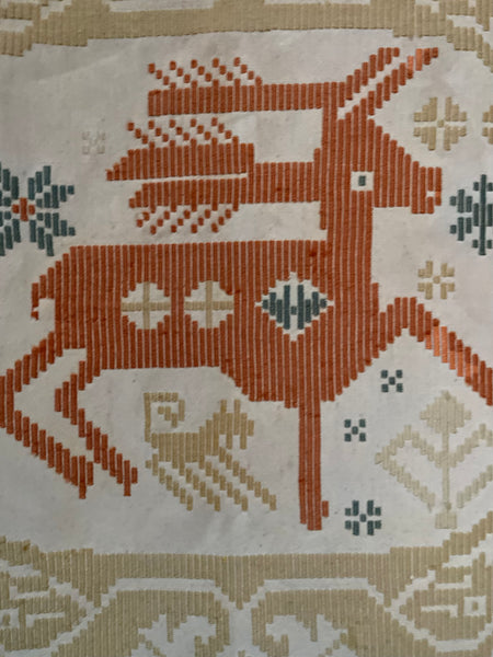 Traditional Scandinavian Flatweave Wallhanging with Mythical Horse: C1910/20 Sweden
