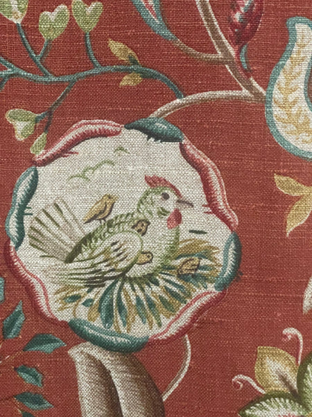 Antique Jacobean Revival Printed Linen with Mythical Animals Yardage Interior Decor Upholstery: C20th Britain