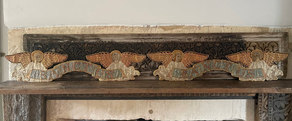 Pair of Fine Silk Embroidered Arts and Crafts ‘Sanctus’ Angel Appliqués :C1890 English