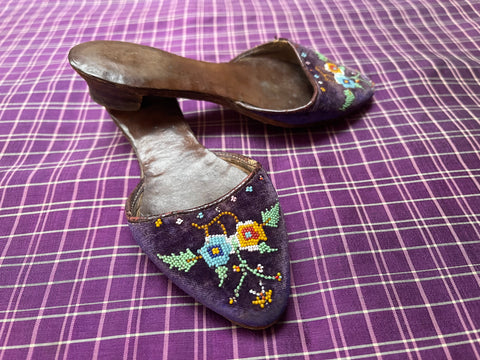 Pair Traditional Beaded Silk Velvet Mules Child’s: C190O Indonisia