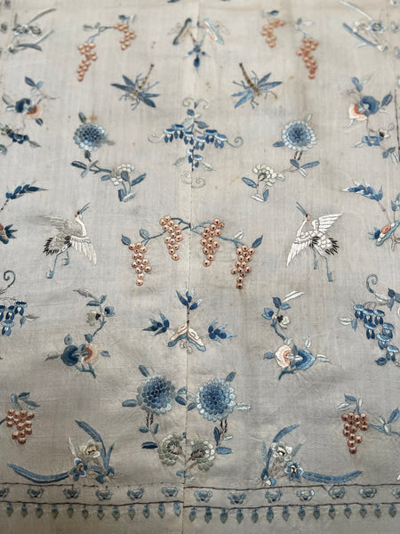Fine Silk Embroidered Panel with Insects Birds & Flowers: C19th China