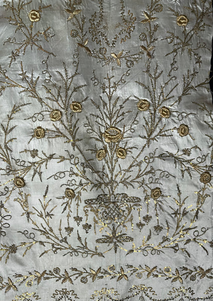 Antique Ottoman Embroidered Powder Blue Silk Satin Gold Embroidered Panels: C19th Turkey