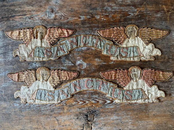 Pair of Fine Silk Embroidered Arts and Crafts ‘Sanctus’ Angel Appliqués :C1890 English