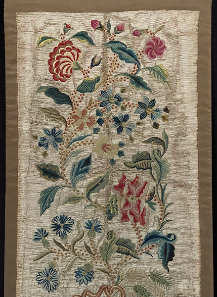 Antique Fine Silk and Wool Embroidered panel with Bouquet of Flowers: C1700 England