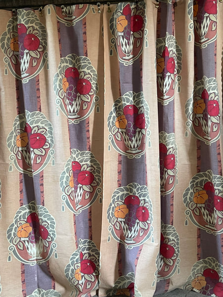 Pair Original Antique Art Deco Stencil Printed Curtain Panels: C1920s France