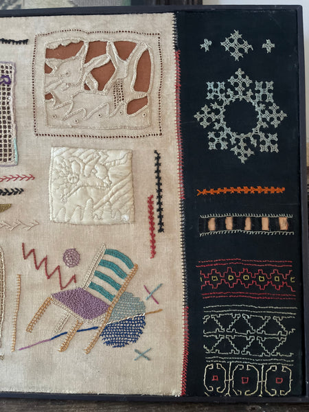Mid Century Folk Art Festival of Britain Era Modernist Embroidered Sampler: C1950s Britain