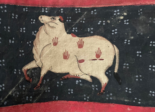 Hand Painted Pichawai Wallhanging Devotional Temple Hanging Krishna: C19th India