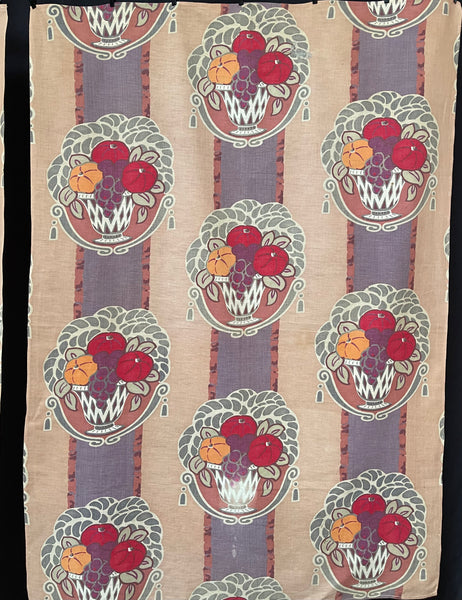 Pair Original Antique Art Deco Printed Curtain Panels: C1920s France