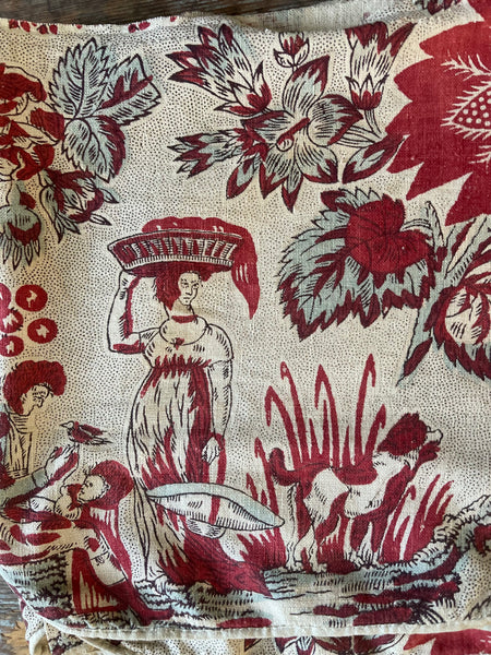 Antique Block Printed Figurative Indienne Pelmet: C18th France