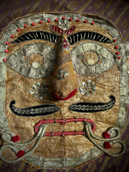 Rare Antique Folk Art Metallic Textile Mask Ramlila of Ramnagar(Varanasi)India C20th
