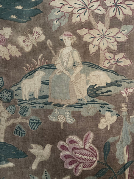 Antique Jacobean Revival Printed Linen Collectable Antique Textiles Design Inspiration Figurative Wallhanging. 83 x 73cm