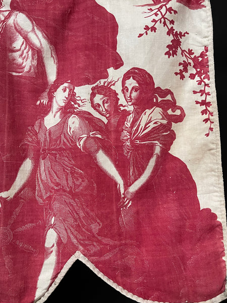 Antique Toile de Nantes ‘Chariot of Dawn’ Pelmet: C18th France