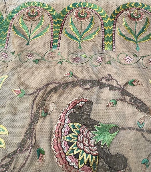 Antique Jacobean Silk and Metal Thread Floral Embroidery: C17th Europe