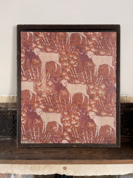 Antique Arts and Crafts Block Printed Lamé with Lambs: C1910/20 Britain