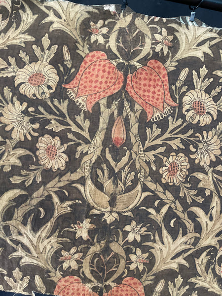 Antique Arts & Crafts Block Printed Panel with Snakes Head Fritillery: C19th Britain