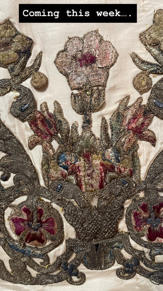 Antique Early Silk and Metal Thread Embroidered Appliqué Panel: C17th Britain
