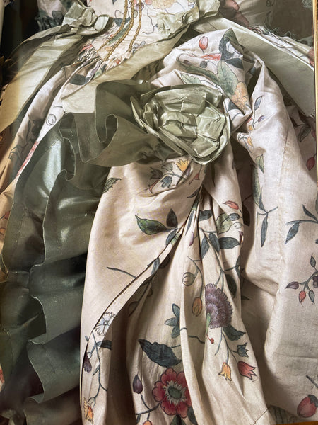 Hand Painted Rococo Silk Dress Panel: C18th China for export