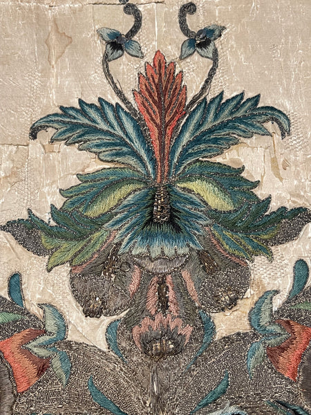 Rare Antique Silk and Gilt Thread Embroidered Apron : C18th England